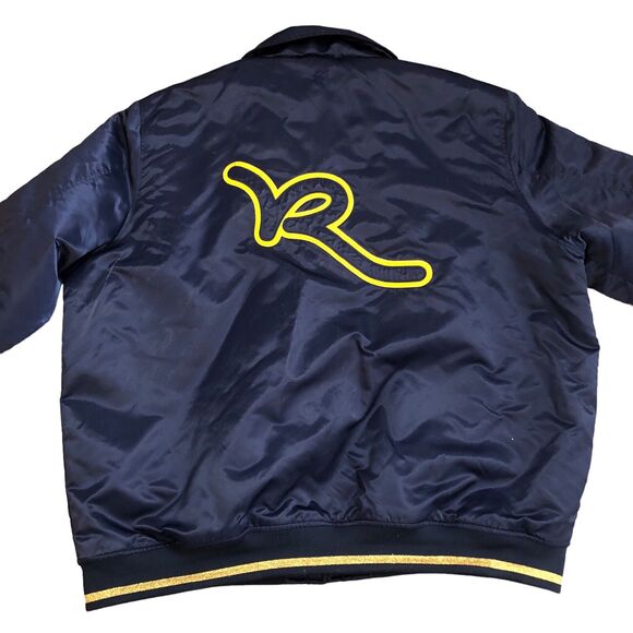 Y2K ROCAWEAR Vintage Bomber Varsity Jacket Quilted Lining Blue Gold Nylon - Picture 2 of 15